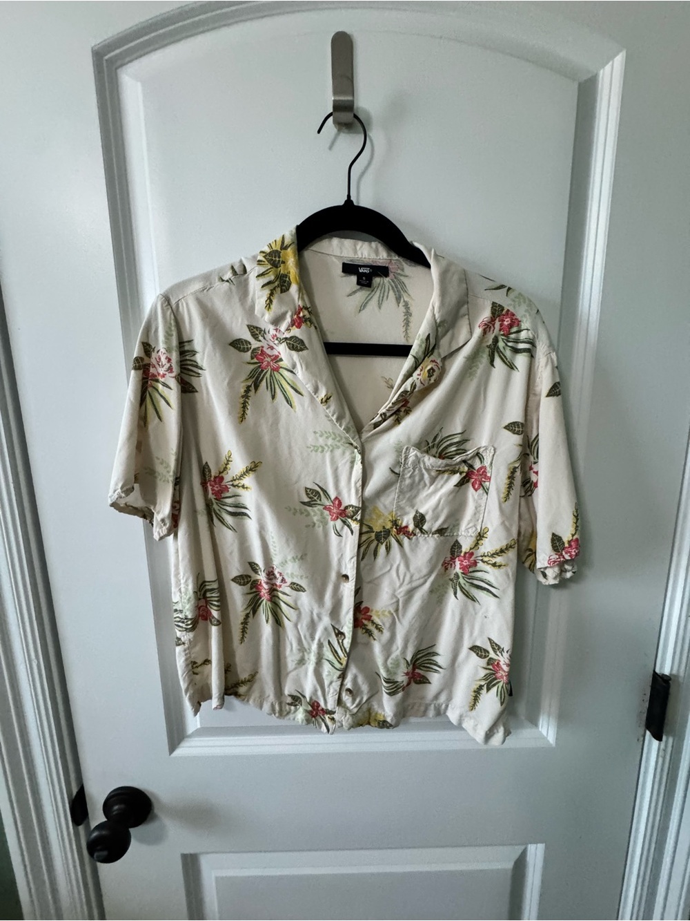 Vans Floral Tropical Camp Shirt Cream Botanical Coastal Women’s S - Picture 2 of 2
